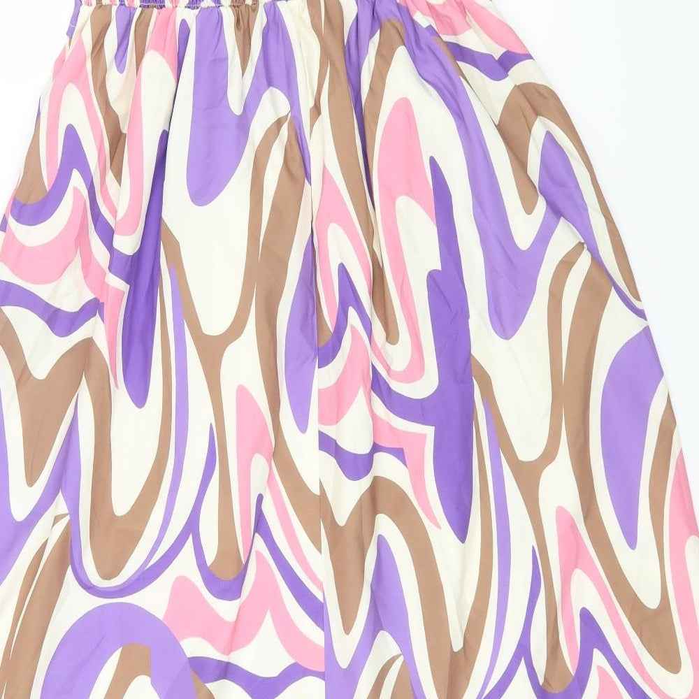 SheIn Womens Multicoloured Geometric Polyester Fit & Flare Size M Off the Shoulder Pullover