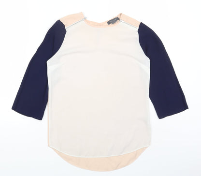 Primark Womens Multicoloured Colourblock Polyester Basic Blouse Size 6 Round Neck