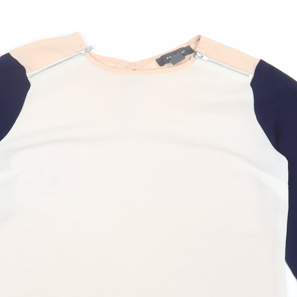 Primark Womens Multicoloured Colourblock Polyester Basic Blouse Size 6 Round Neck
