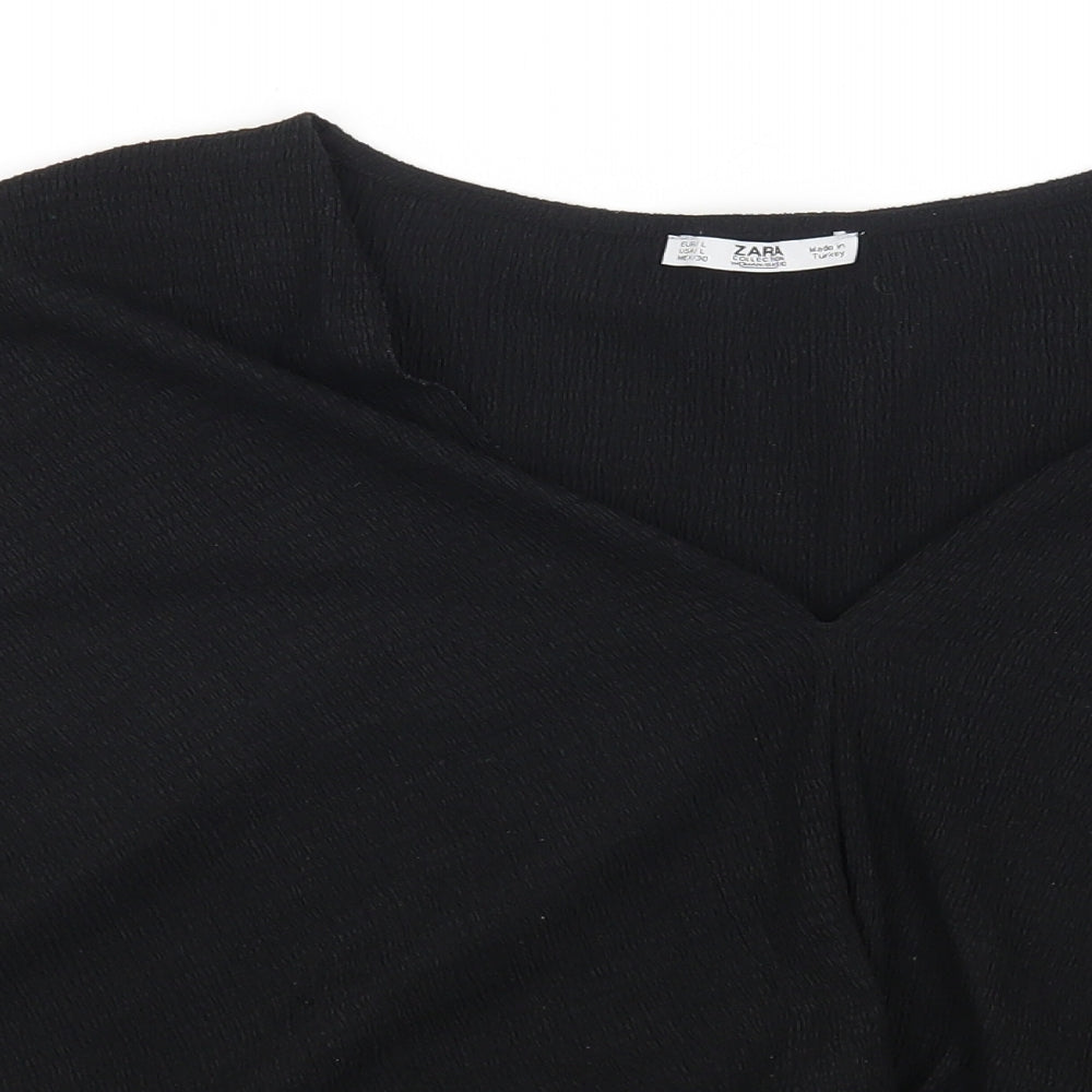 Womens UK Size L Zara Black Basic T-Shirt