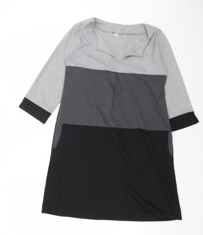 Preworn Womens Grey Colourblock Polyester A-Line Size S V-Neck Pullover