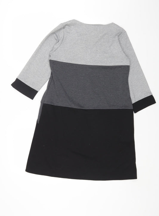 Preworn Womens Grey Colourblock Polyester A-Line Size S V-Neck Pullover