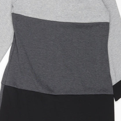 Preworn Womens Grey Colourblock Polyester A-Line Size S V-Neck Pullover