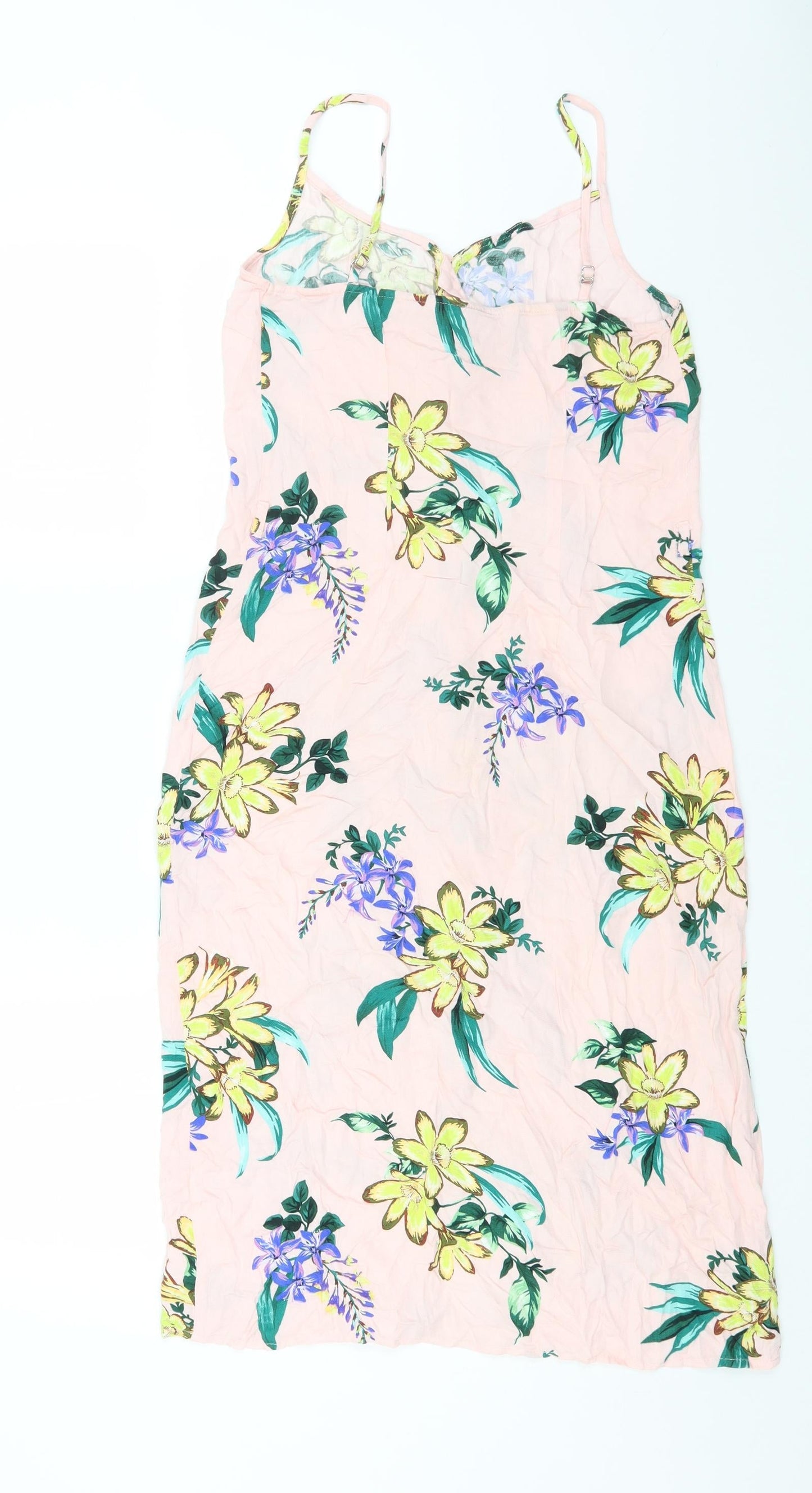 TU Womens Pink Floral Viscose Slip Dress Size 8 Scoop Neck Button