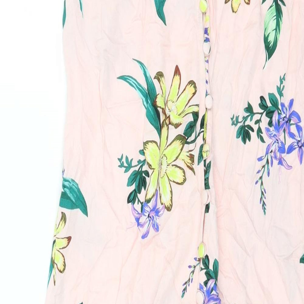 TU Womens Pink Floral Viscose Slip Dress Size 8 Scoop Neck Button