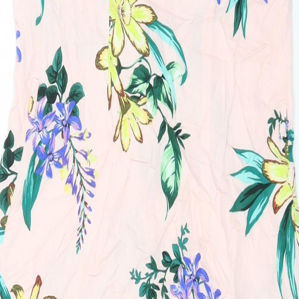 TU Womens Pink Floral Viscose Slip Dress Size 8 Scoop Neck Button