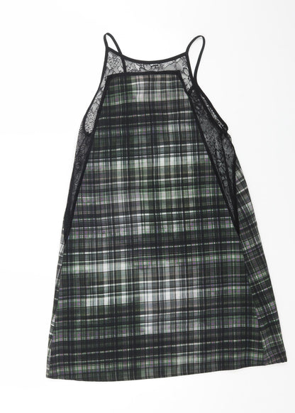 Preworn Womens Grey Check Polyester Slip Dress Size XS V-Neck Pullover - Lace Detail