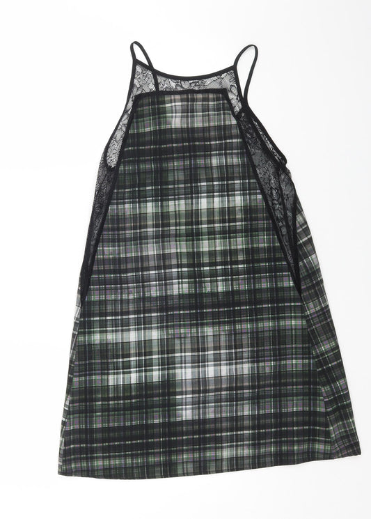Preworn Womens Grey Check Polyester Slip Dress Size XS V-Neck Pullover - Lace Detail