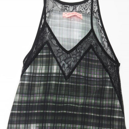 Preworn Womens Grey Check Polyester Slip Dress Size XS V-Neck Pullover - Lace Detail