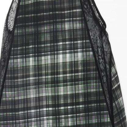 Preworn Womens Grey Check Polyester Slip Dress Size XS V-Neck Pullover - Lace Detail