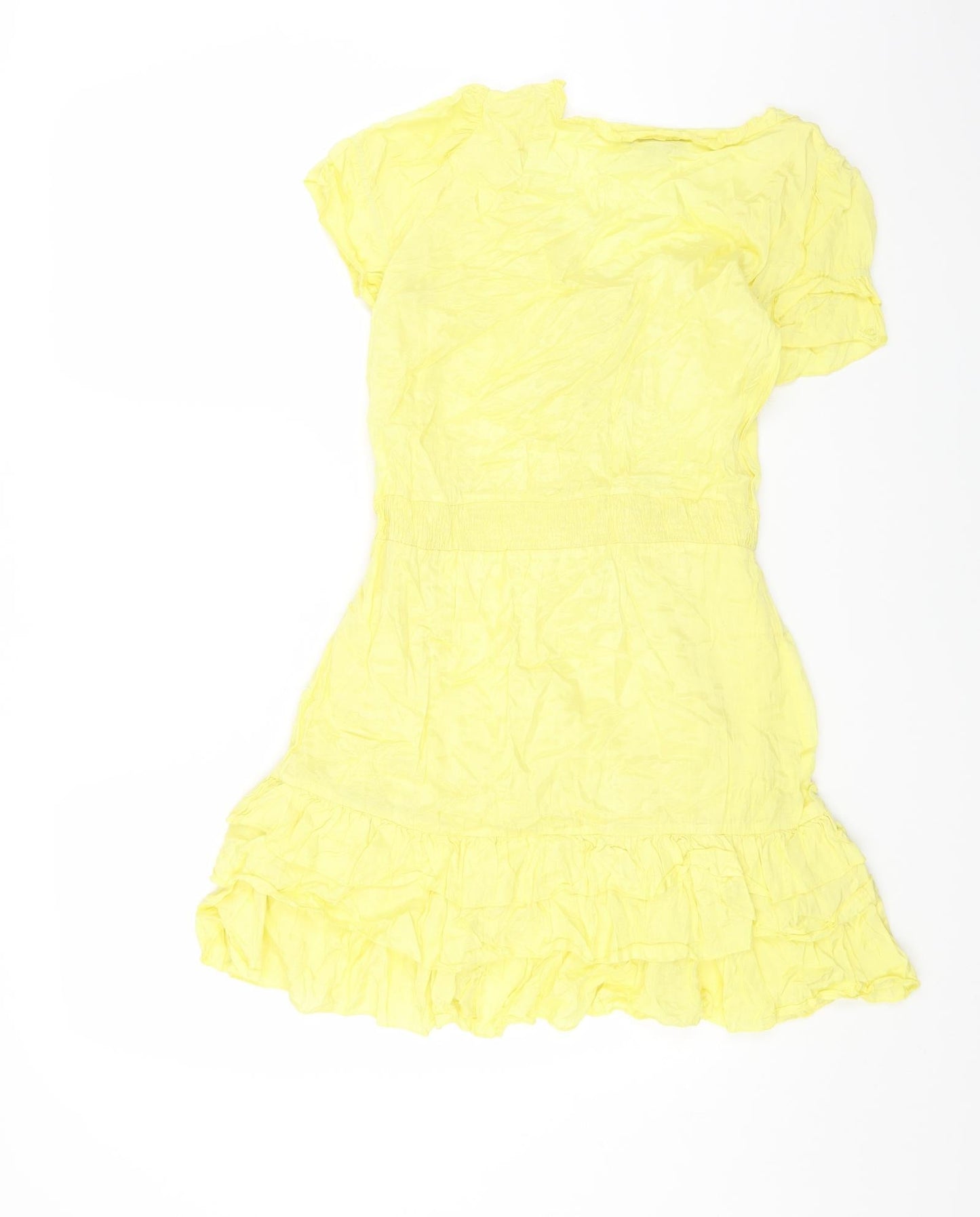 Miss Selfridge Womens Yellow Viscose Fit & Flare Size 12 Scoop Neck Button