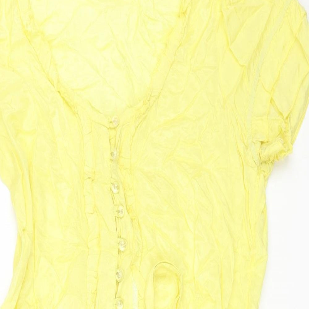 Miss Selfridge Womens Yellow Viscose Fit & Flare Size 12 Scoop Neck Button