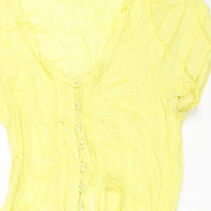 Miss Selfridge Womens Yellow Viscose Fit & Flare Size 12 Scoop Neck Button