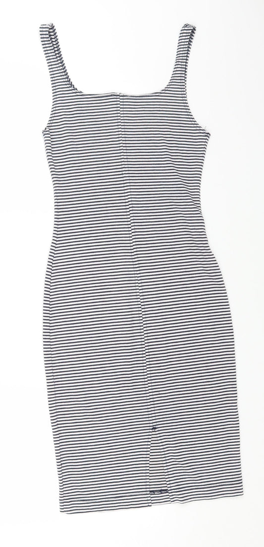 Zara Womens Multicoloured Striped Polyester Bodycon Size M Square Neck Pullover