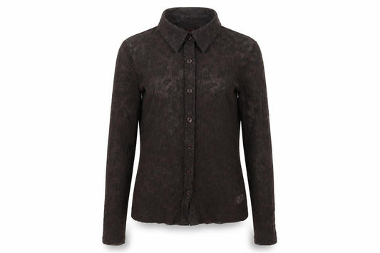 TZAR Womens Brown Geometric Nylon Basic Button-Up Size S Collared - Size S/M