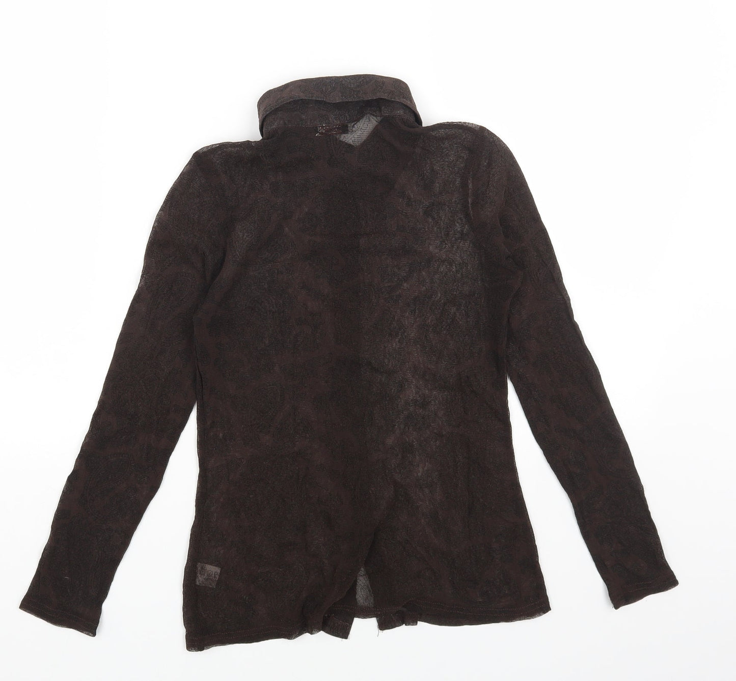 TZAR Womens Brown Geometric Nylon Basic Button-Up Size S Collared - Size S/M