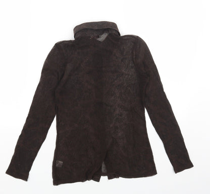 TZAR Womens Brown Geometric Nylon Basic Button-Up Size S Collared - Size S/M