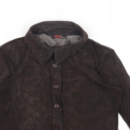 TZAR Womens Brown Geometric Nylon Basic Button-Up Size S Collared - Size S/M