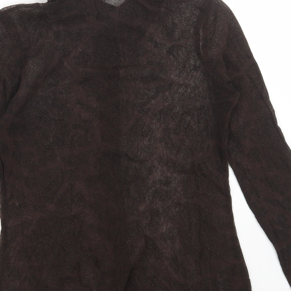 TZAR Womens Brown Geometric Nylon Basic Button-Up Size S Collared - Size S/M