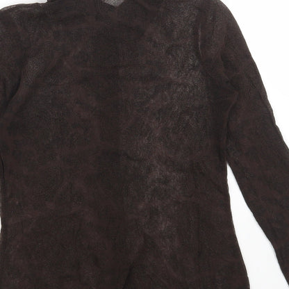TZAR Womens Brown Geometric Nylon Basic Button-Up Size S Collared - Size S/M