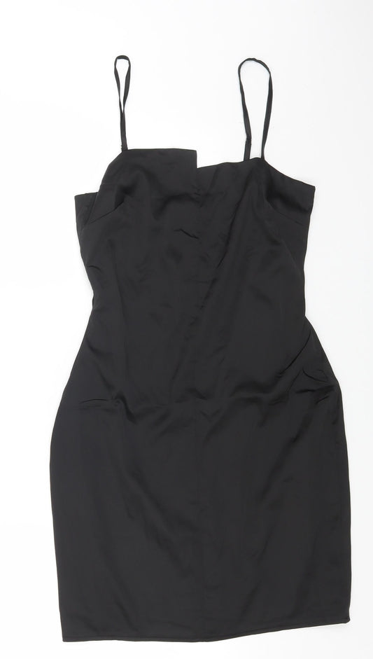 Missguided Womens Black Polyester Bodycon Size 8 Square Neck Zip
