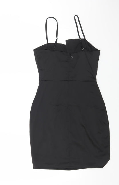 Missguided Womens Black Polyester Bodycon Size 8 Square Neck Zip