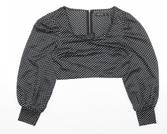 Nasty Gal Womens Black Polka Dot Polyester Cropped Blouse Size 8 Square Neck