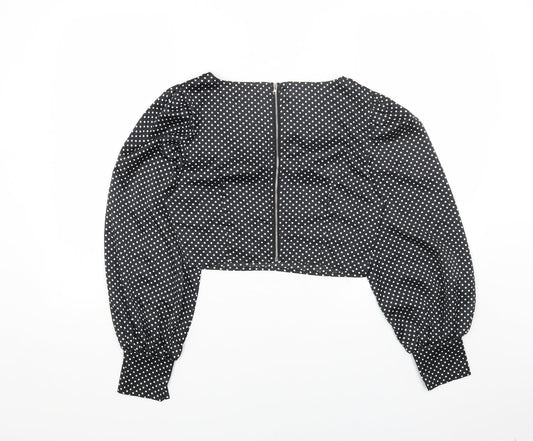 Nasty Gal Womens Black Polka Dot Polyester Cropped Blouse Size 8 Square Neck