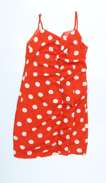 Bachelorette Paris Womens Red Polka Dot Polyester Wrap Dress Size L V-Neck Zip
