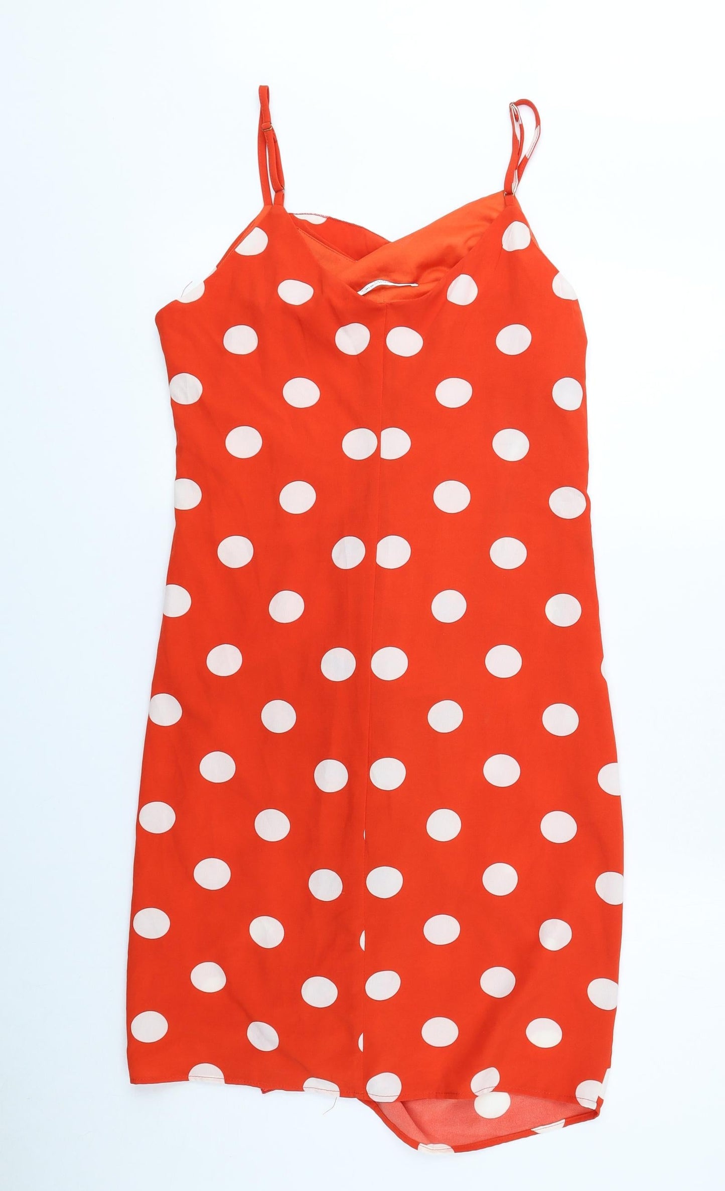 Bachelorette Paris Womens Red Polka Dot Polyester Wrap Dress Size L V-Neck Zip
