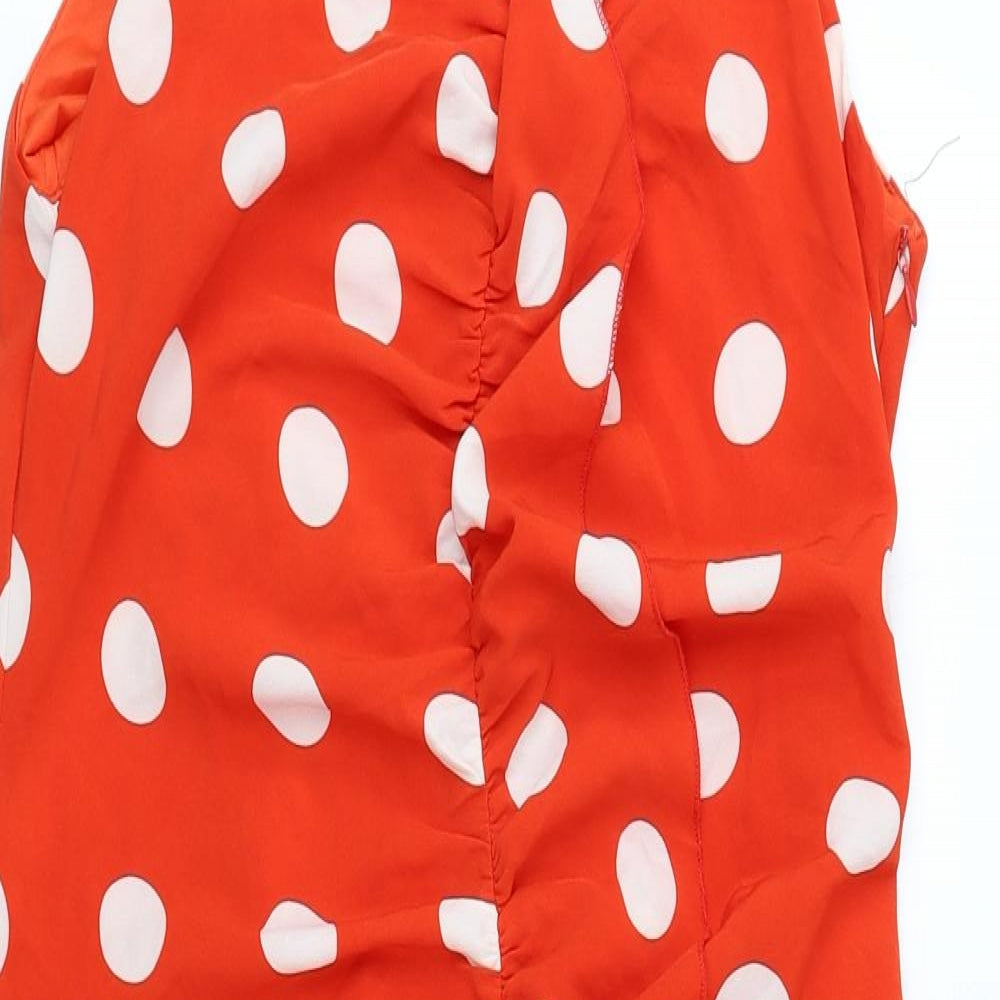 Bachelorette Paris Womens Red Polka Dot Polyester Wrap Dress Size L V-Neck Zip