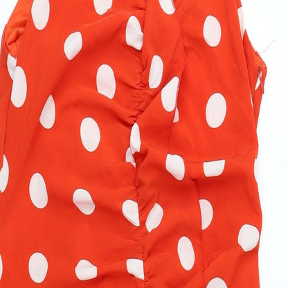 Bachelorette Paris Womens Red Polka Dot Polyester Wrap Dress Size L V-Neck Zip
