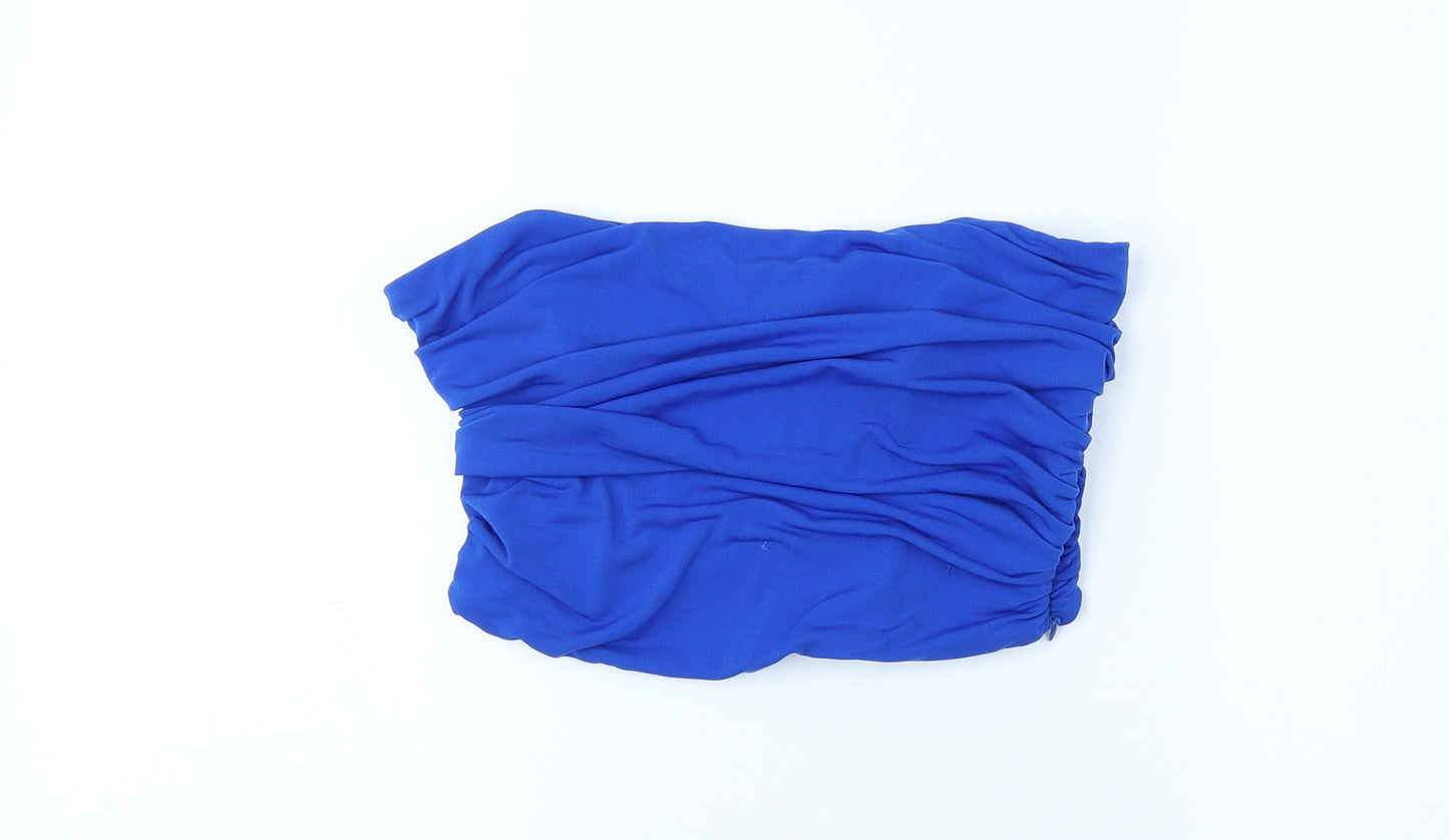 Poll & Bear Womens Blue Polyester Cropped Tank Size M Off the Shoulder - Ruched