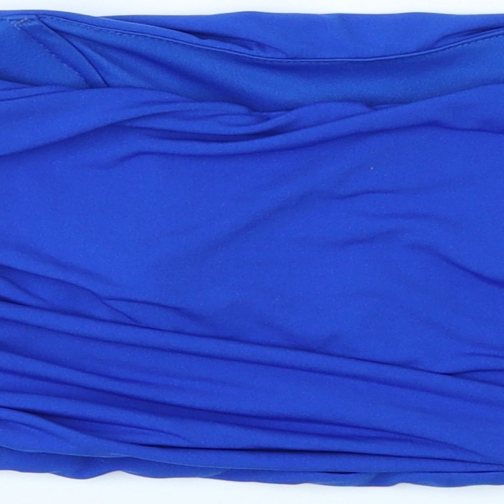 Poll & Bear Womens Blue Polyester Cropped Tank Size M Off the Shoulder - Ruched