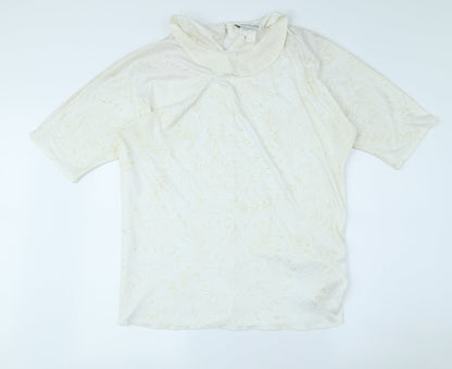 David Bradley Womens White Geometric Polyester Basic T-Shirt Size 10 Collared