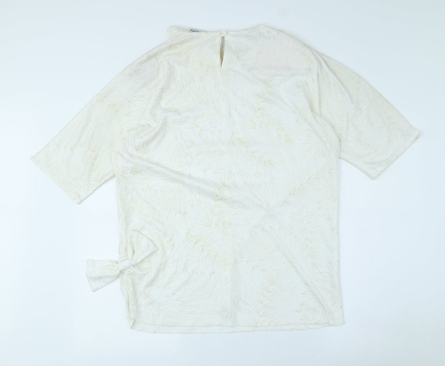 David Bradley Womens White Geometric Polyester Basic T-Shirt Size 10 Collared