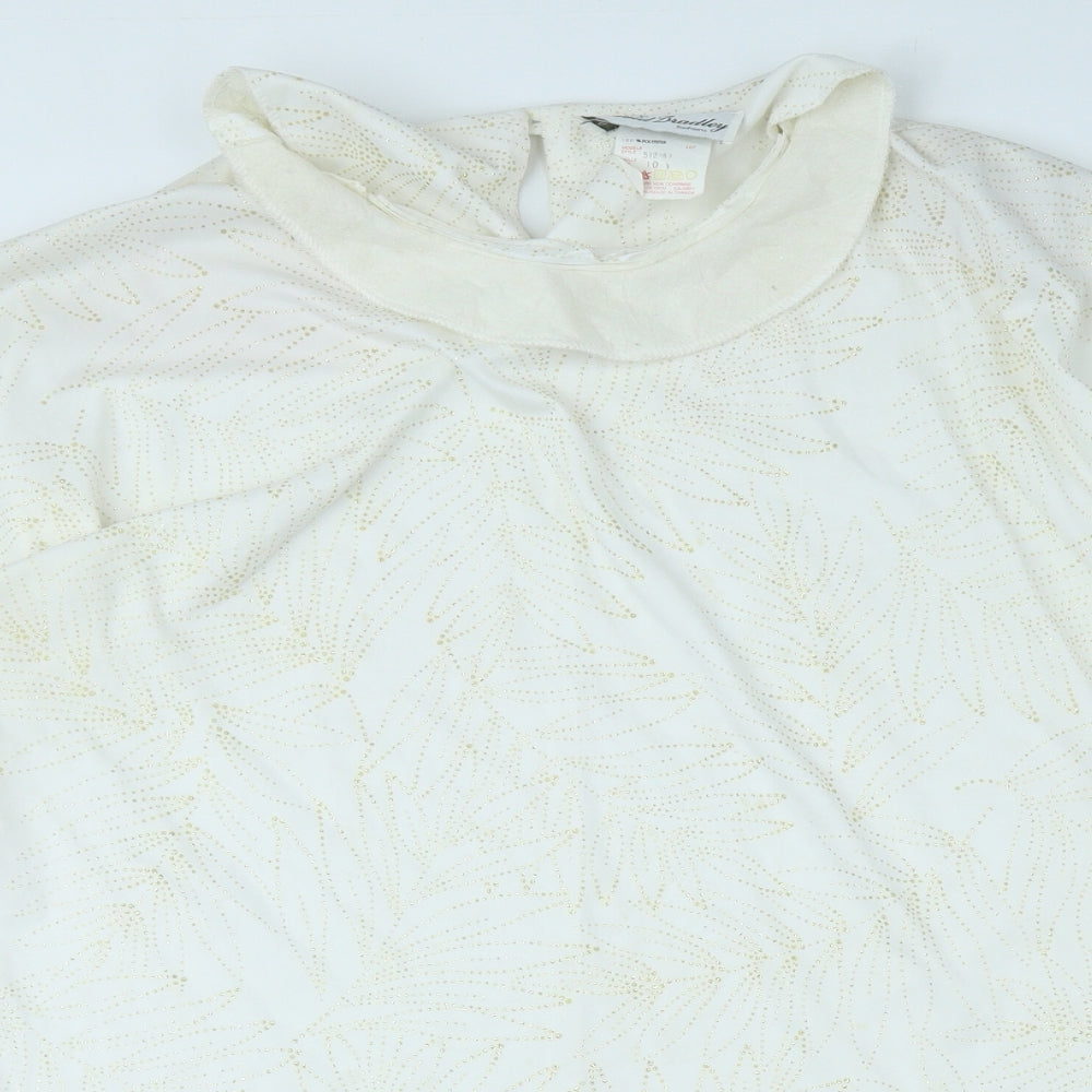 David Bradley Womens White Geometric Polyester Basic T-Shirt Size 10 Collared