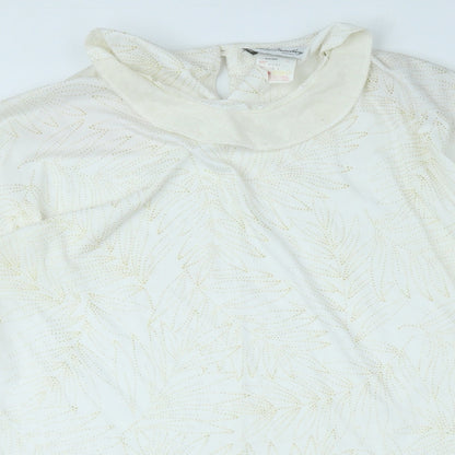 David Bradley Womens White Geometric Polyester Basic T-Shirt Size 10 Collared