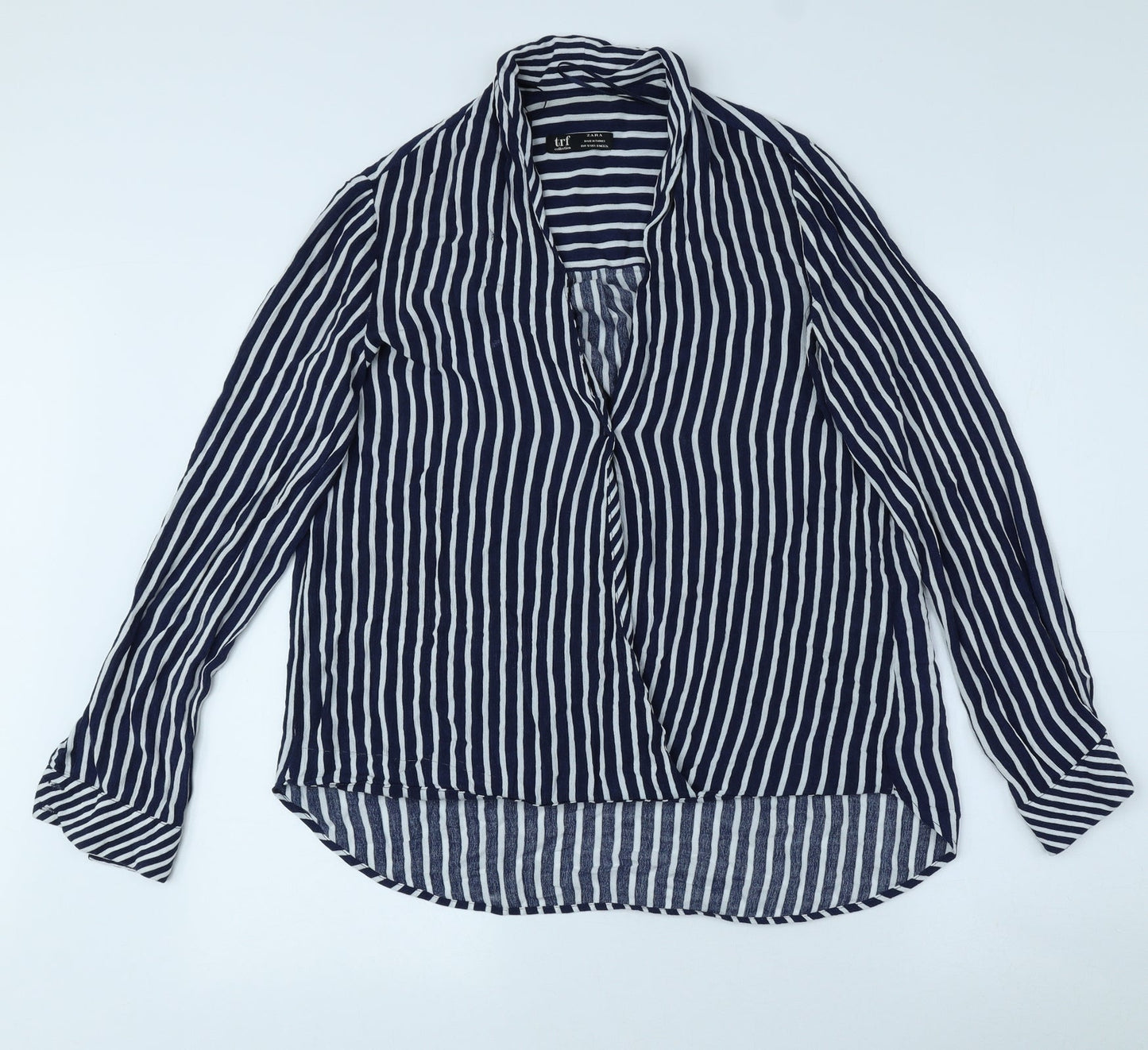 Womens UK Size 8 Zara Blue Basic Button-Up