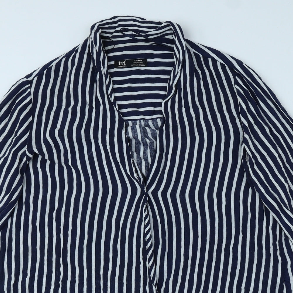 Womens UK Size 8 Zara Blue Basic Button-Up