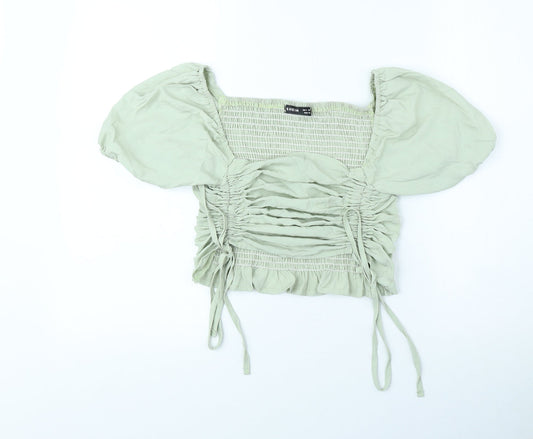 SheIn Womens Green Cotton Cropped T-Shirt Size S Square Neck - Balloon sleeve