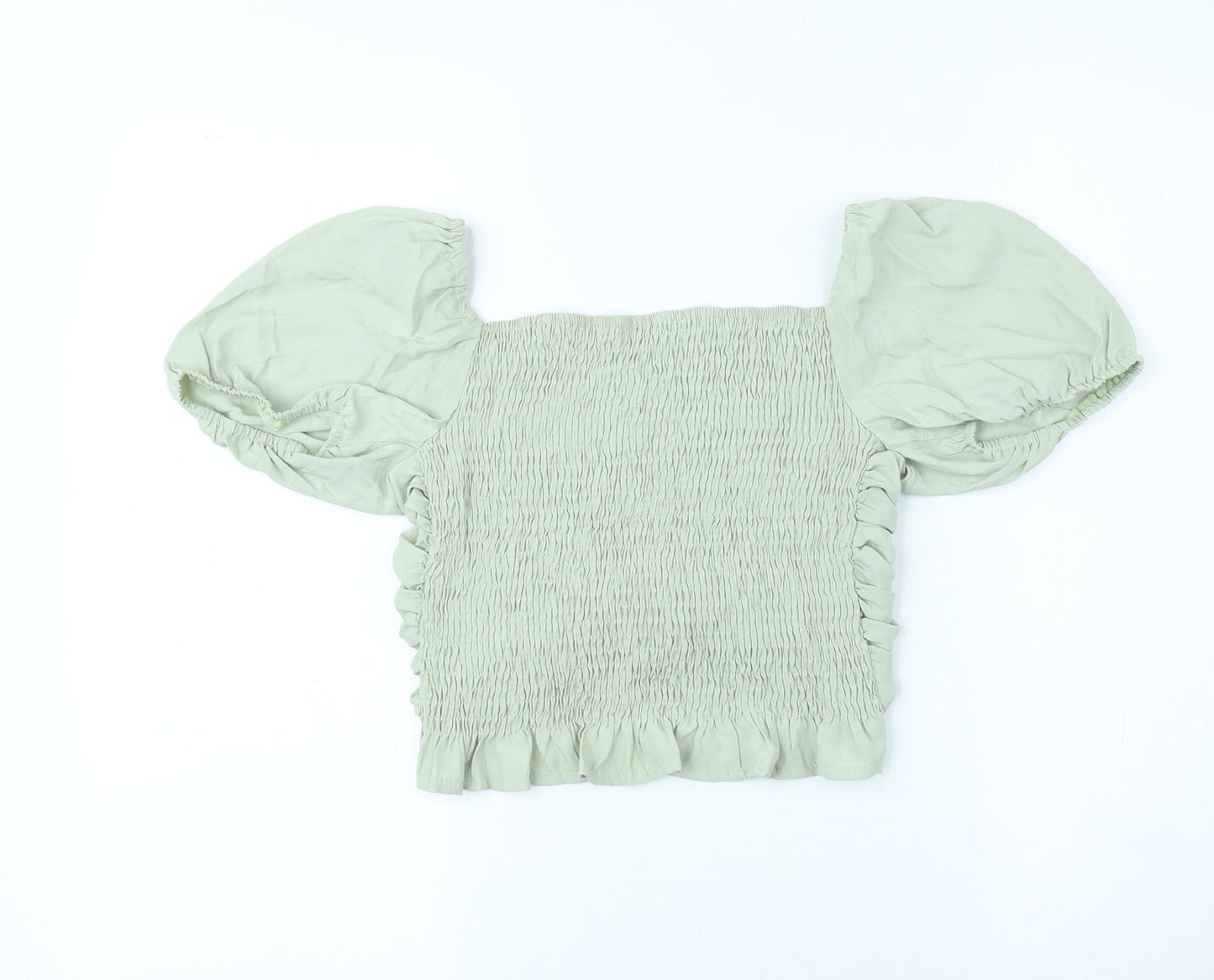 SheIn Womens Green Cotton Cropped T-Shirt Size S Square Neck - Balloon sleeve