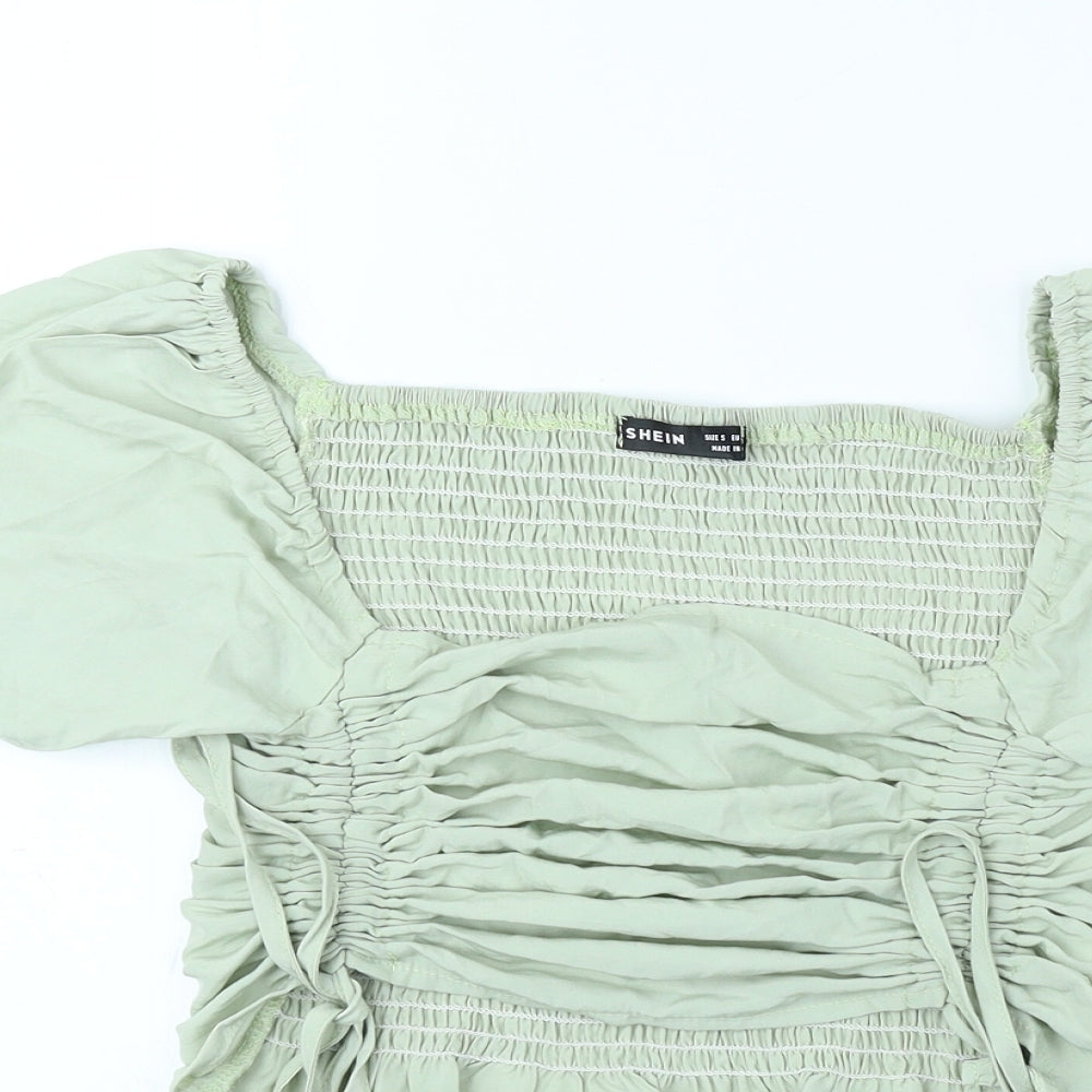 SheIn Womens Green Cotton Cropped T-Shirt Size S Square Neck - Balloon sleeve