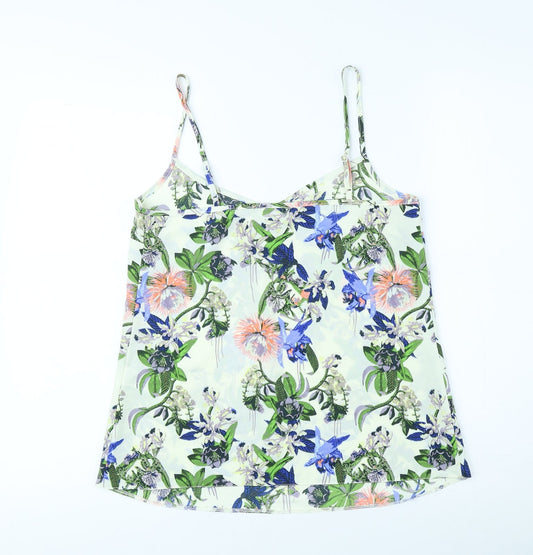 Miss Selfridge Womens White Floral Polyester Camisole Tank Size 8 V-Neck