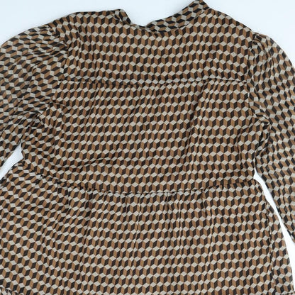 MNG Womens Brown Geometric Polyester Fit & Flare Size 8 Mock Neck Button