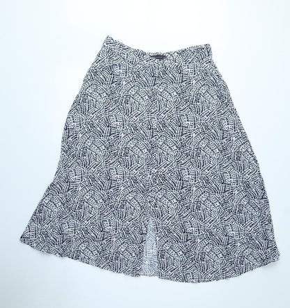 Marks and Spencer Womens White Geometric Viscose A-Line Skirt Size 12 Button