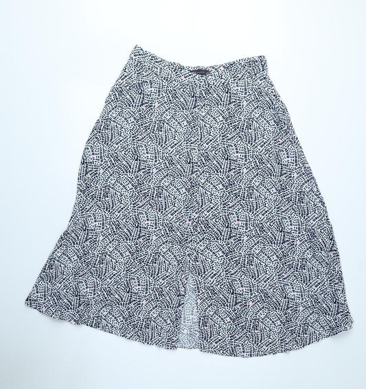 Marks and Spencer Womens White Geometric Viscose A-Line Skirt Size 12 Button