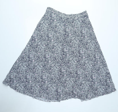 Marks and Spencer Womens White Geometric Viscose A-Line Skirt Size 12 Button
