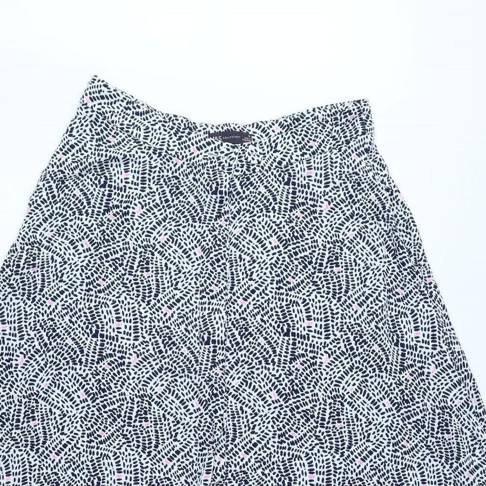 Marks and Spencer Womens White Geometric Viscose A-Line Skirt Size 12 Button