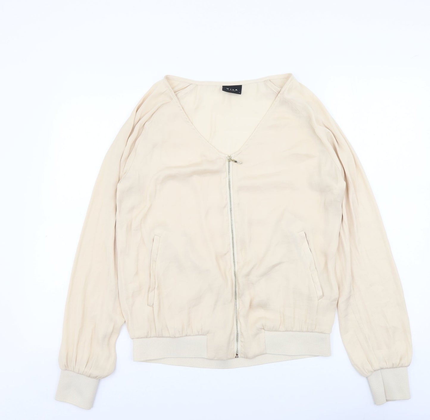 VILA Womens Beige Polyester Full Zip Sweatshirt Size S Zip